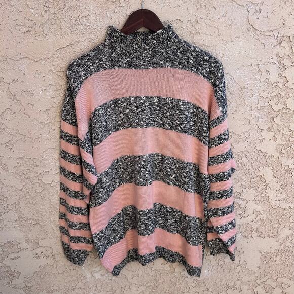 Vintage Stripe Sweater Pink And Black Marled Knit Womens L - Picture 1 of 4